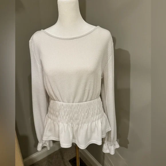 Paper Crane Thermal Waffle White Top - Picture 3 of 10